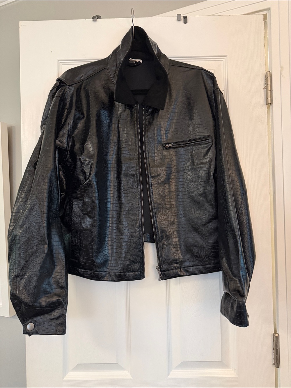 Bar III Black Faux Croc Leather Jacket